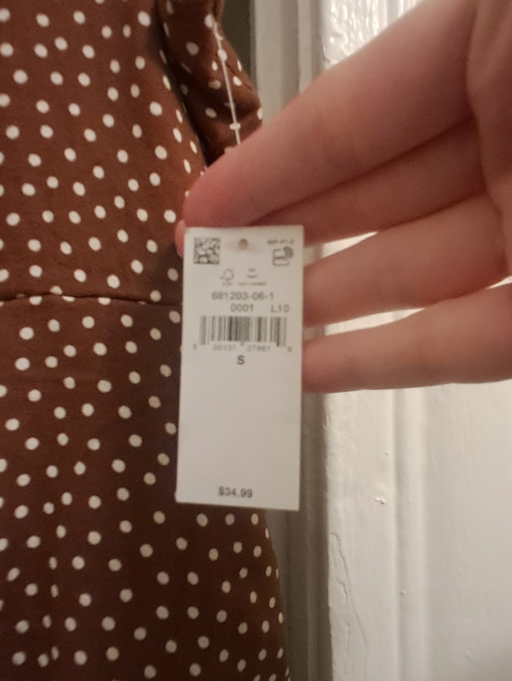NWT Old Navy Brown Mini Dress With White Polkadots - Picture 4 of 6